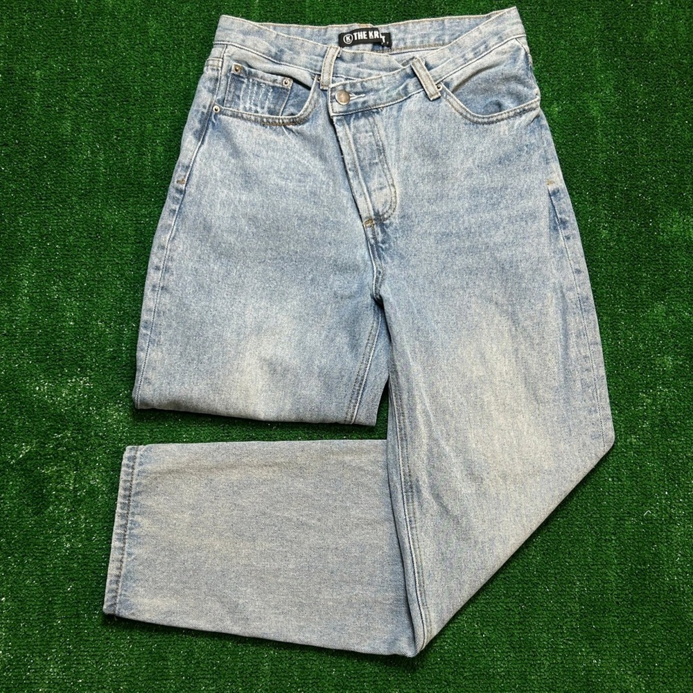 Asymmetrical Cross Over Waist The Kript Jeans Light Wash Blue Small